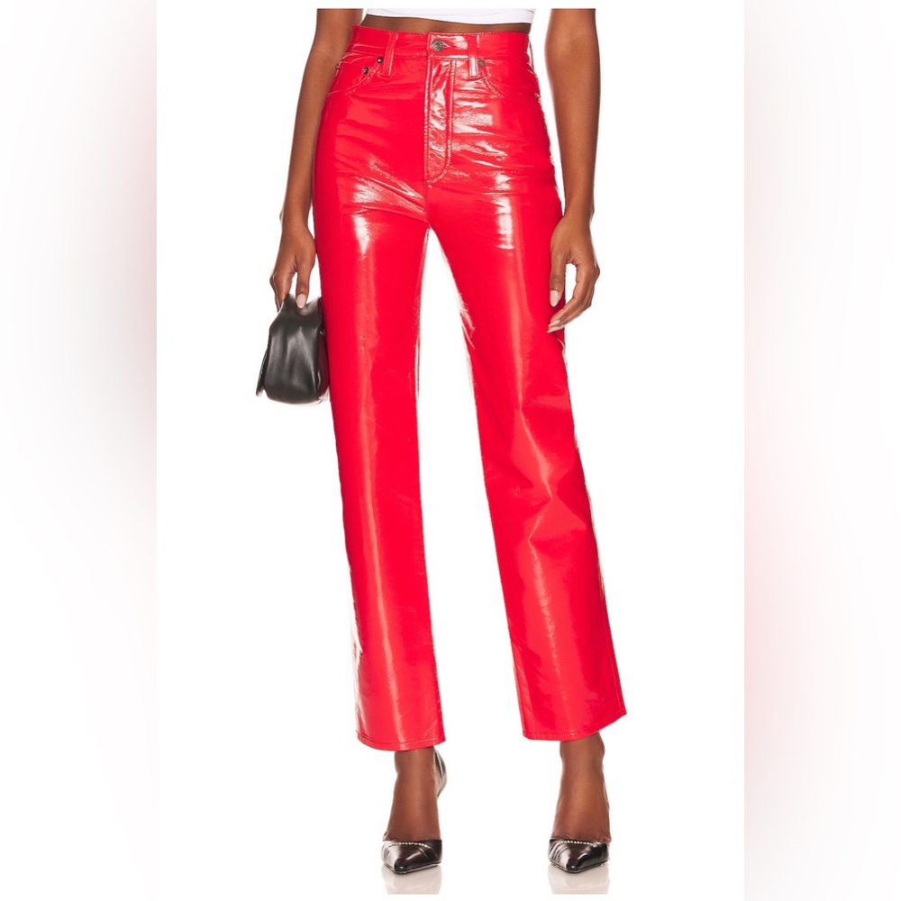 NEW/ WITH TAGS! Agolde Recycled Leather 90's Pinch Waist in Chili Patent Pants